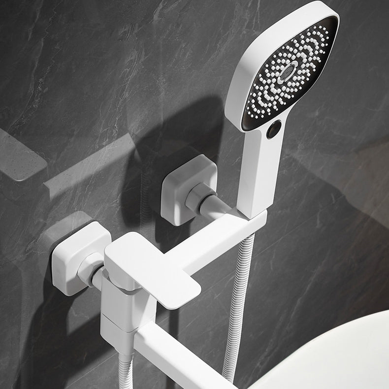 White Bath Water Faucet Trim Single Lever Handle Swivel Spout Wall Mounted Hand Shower Bathtub Filler