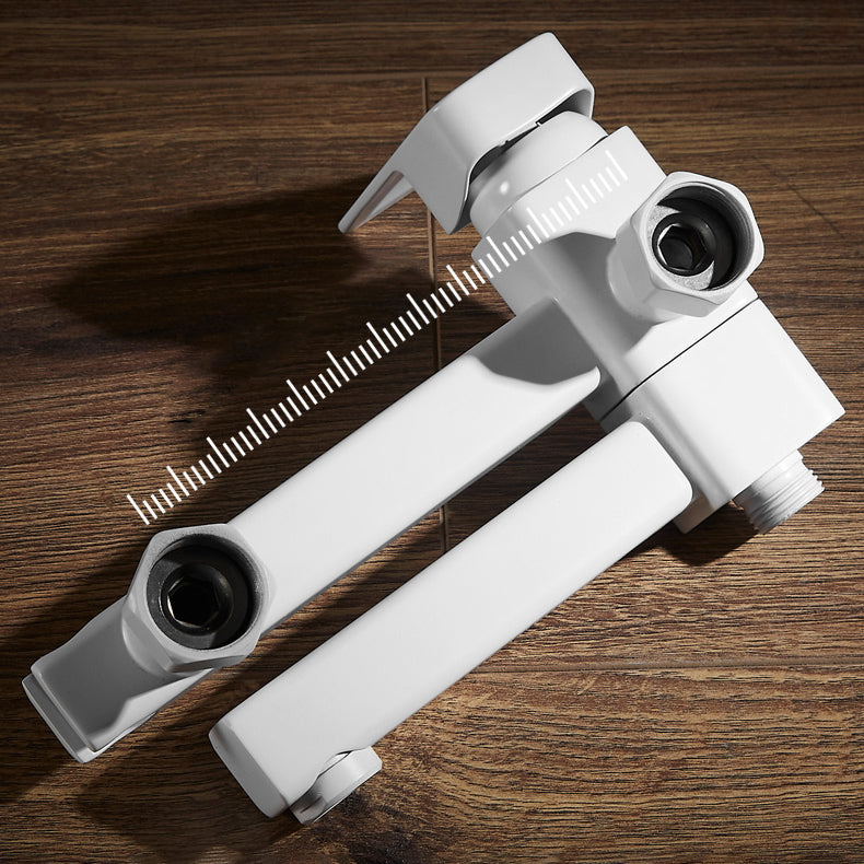 White Bath Water Faucet Trim Single Lever Handle Swivel Spout Wall Mounted Hand Shower Bathtub Filler