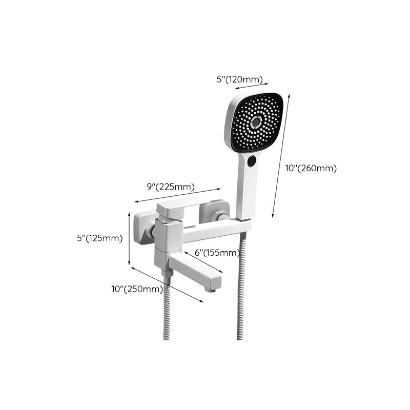 White Bath Water Faucet Trim Single Lever Handle Swivel Spout Wall Mounted Hand Shower Bathtub Filler
