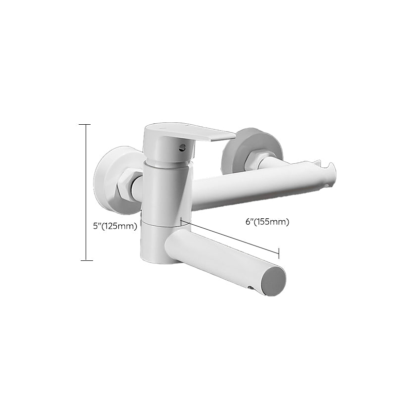 White Bath Water Faucet Trim Single Lever Handle Swivel Spout Wall Mounted Hand Shower Bathtub Filler
