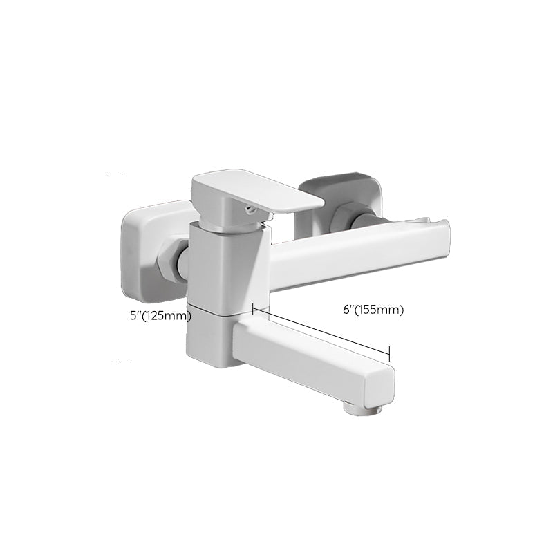 White Bath Water Faucet Trim Single Lever Handle Swivel Spout Wall Mounted Hand Shower Bathtub Filler