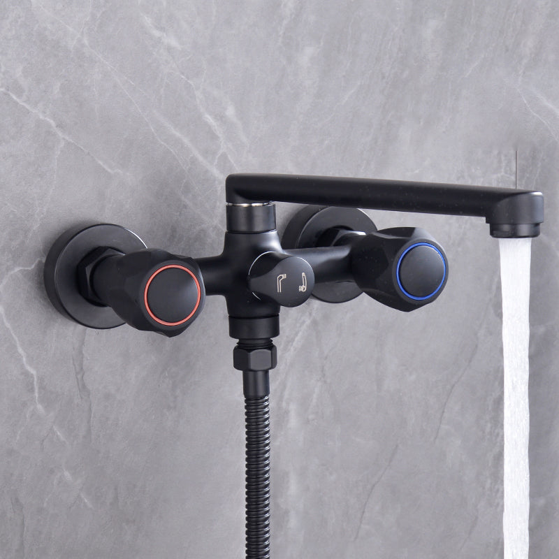Modern Bathtub Faucet Trim Black Wall Mounted Swivel Spout with Hand Shower