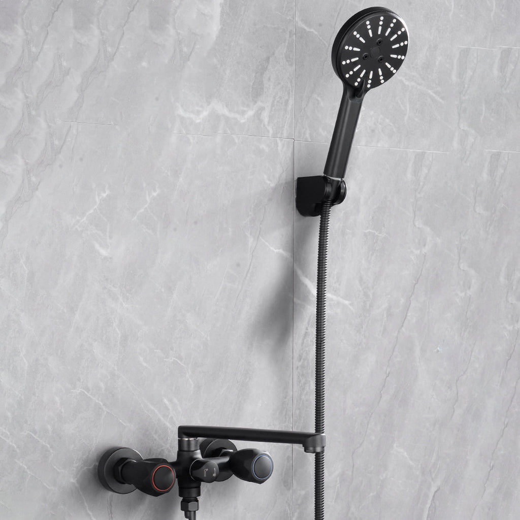 Modern Bathtub Faucet Trim Black Wall Mounted Swivel Spout with Hand Shower