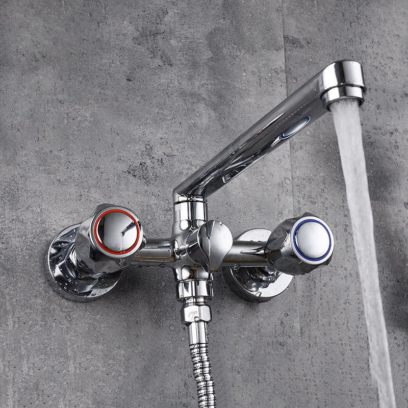 Contemporary Bathtub Faucet Trim Chrome Wall-Mounted Swivel Spout with Hand Shower
