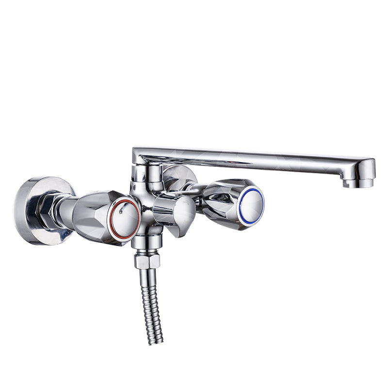 Contemporary Bathtub Faucet Trim Chrome Wall-Mounted Swivel Spout with Hand Shower