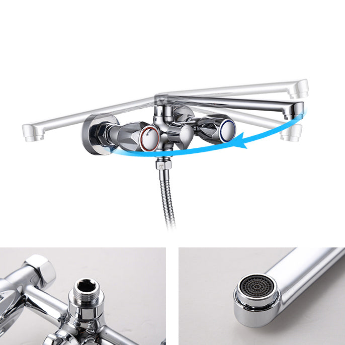 Contemporary Bathtub Faucet Trim Chrome Wall-Mounted Swivel Spout with Hand Shower