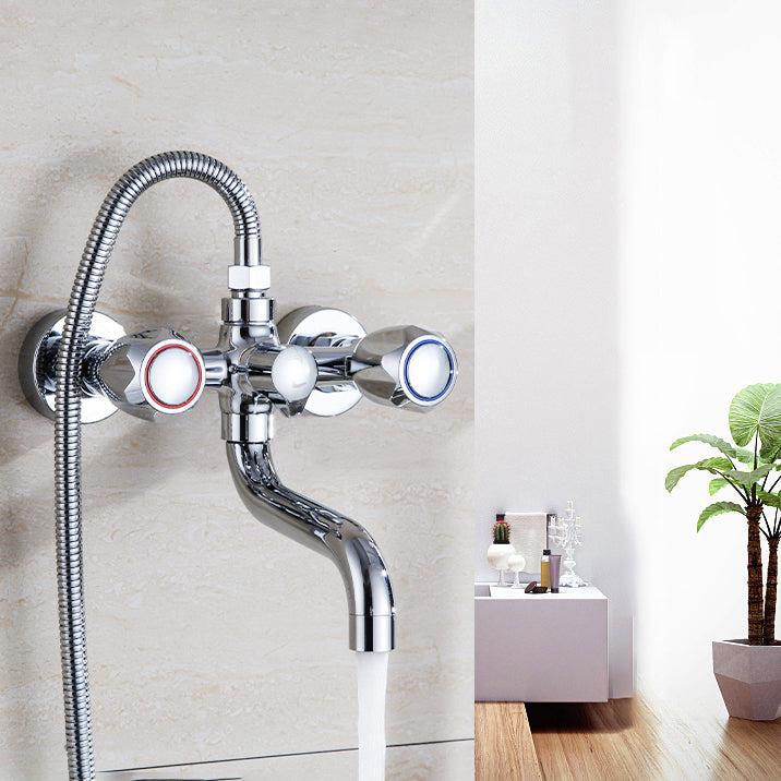 Chrome Bathroom Faucet Trim Wall-mounted Swing Faucet with Hand Shower
