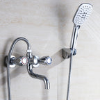 Chrome Bathroom Faucet Trim Wall-mounted Swing Faucet with Hand Shower