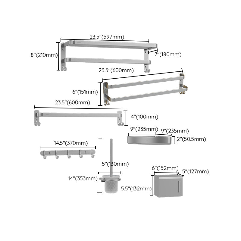 Minimalism Gray Bathroom Accessories Set Contemporary Style Aluminum Towel Holder