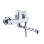 Chrome polished bathroom faucet wall-mounted with swivel spout and hand shower