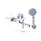 Chrome polished bathroom faucet wall-mounted with swivel spout and hand shower