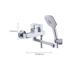 Chrome polished bathroom faucet wall-mounted with swivel spout and hand shower