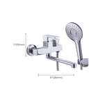 Chrome polished bathroom faucet wall-mounted with swivel spout and hand shower