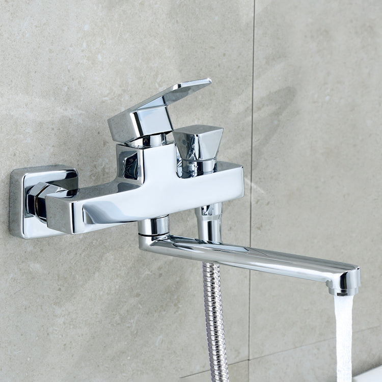 Wall Mounted Bathtub Faucet Trim Polished Chrome Swivel Spout with Hand Shower