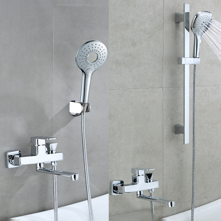 Wall Mounted Bathtub Faucet Trim Polished Chrome Swivel Spout with Hand Shower