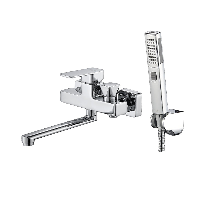 Wall Mounted Bathtub Faucet Trim Polished Chrome Swivel Spout with Hand Shower