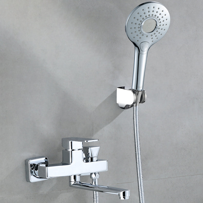 Wall Mounted Bathtub Faucet Trim Polished Chrome Swivel Spout with Hand Shower
