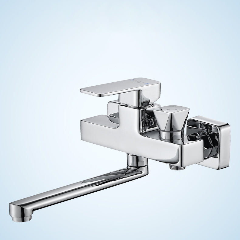 Wall Mounted Bathtub Faucet Trim Polished Chrome Swivel Spout with Hand Shower