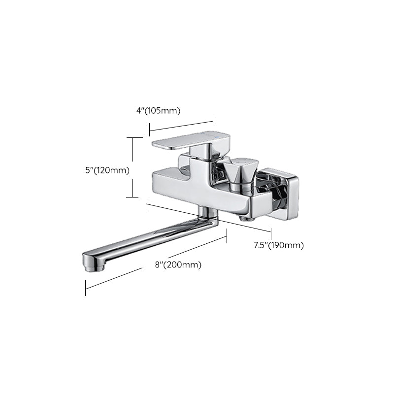 Wall Mounted Bathtub Faucet Trim Polished Chrome Swivel Spout with Hand Shower