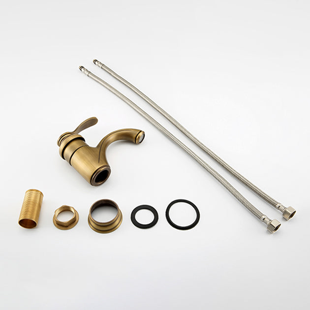 Brass Bathroom Vessel Sink Faucet Single Handle Round Basin Faucet with Water Hose