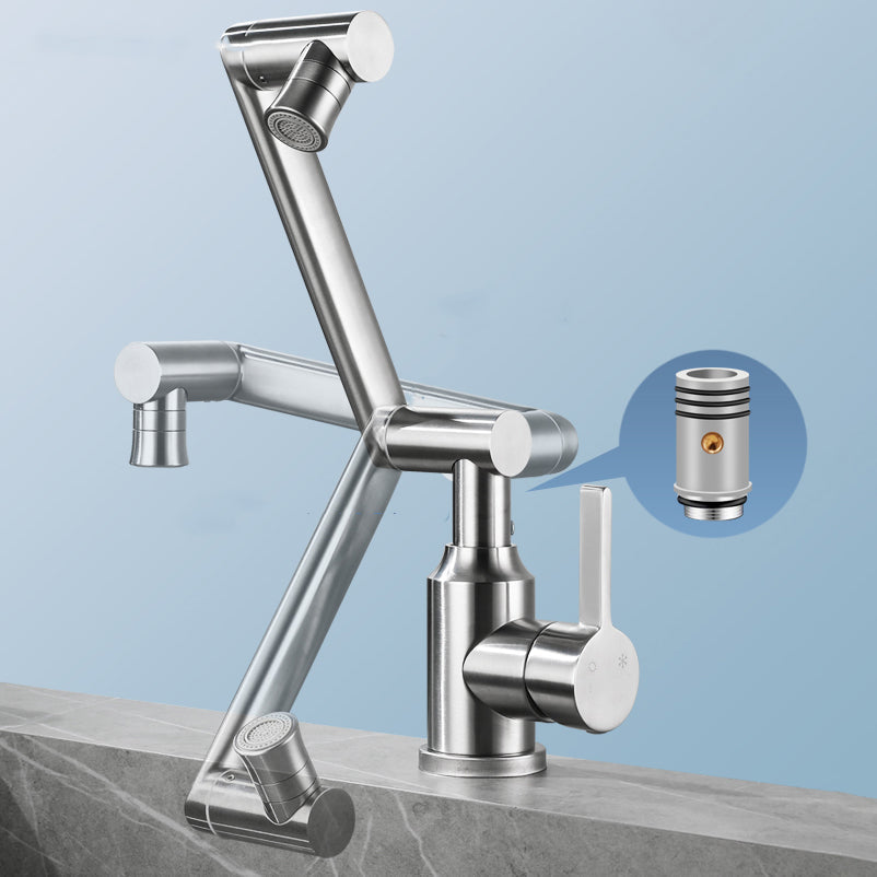 Swiveling Outlet Vessel Sink Faucet Stainless Steel Lever Handle Sink Faucet with Water Hose