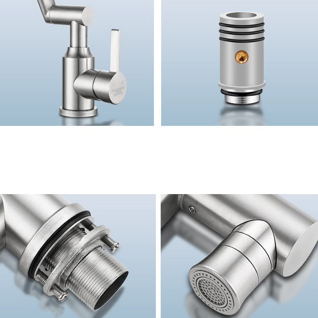 Swiveling Outlet Vessel Sink Faucet Stainless Steel Lever Handle Sink Faucet with Water Hose