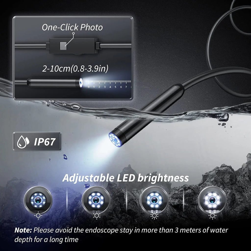 HD Inspection Endoscope Camera – Waterproof with Adjustable LED Light