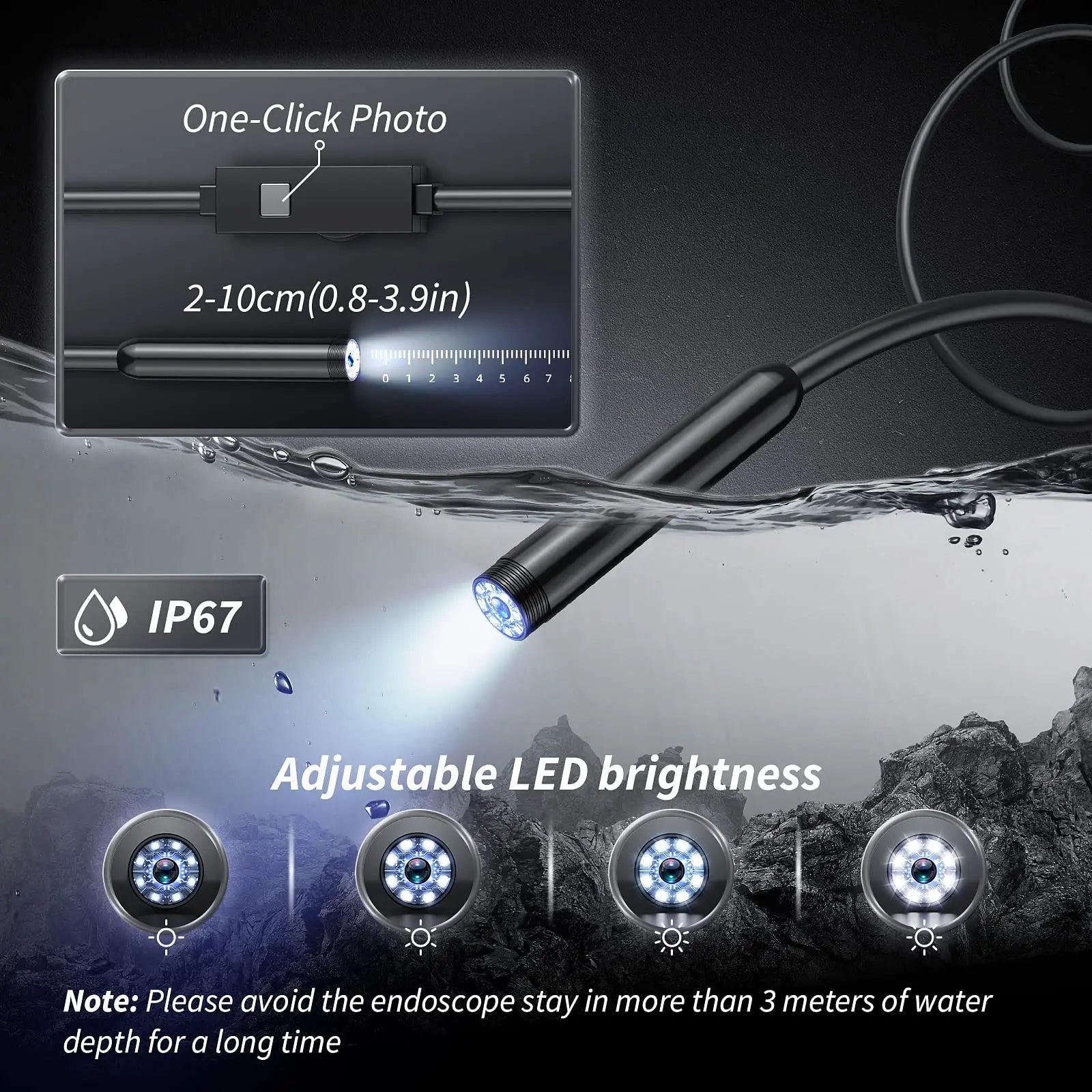 HD Inspection Endoscope Camera – Waterproof with Adjustable LED Light