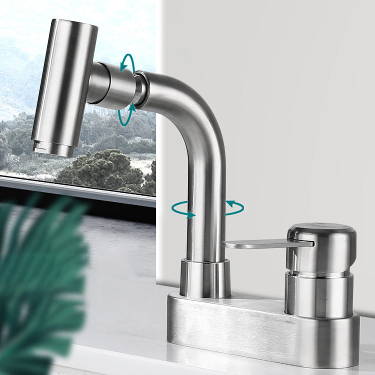 Center set bathroom faucet stainless steel lever handle 2 holes swivel sink faucet