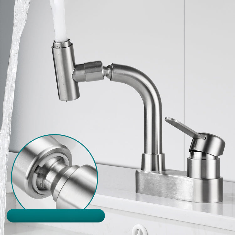 Center set bathroom faucet stainless steel lever handle 2 holes swivel sink faucet