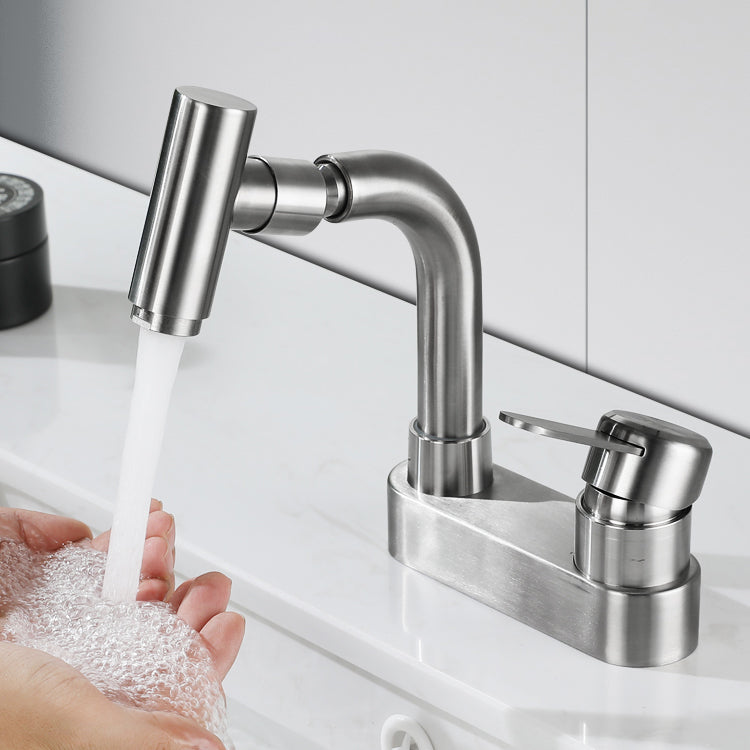 Center set bathroom faucet stainless steel lever handle 2 holes swivel sink faucet