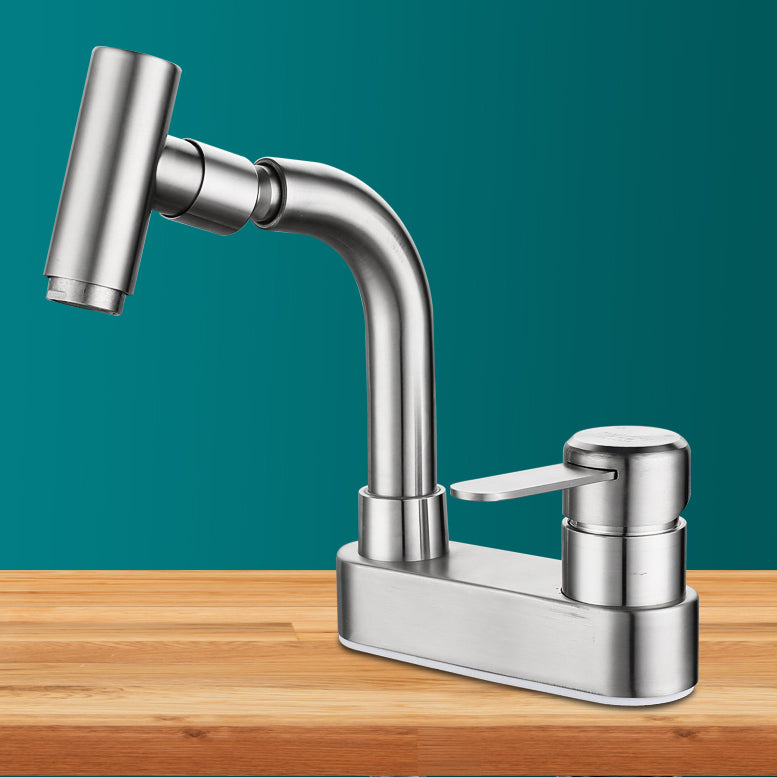 Center set bathroom faucet stainless steel lever handle 2 holes swivel sink faucet