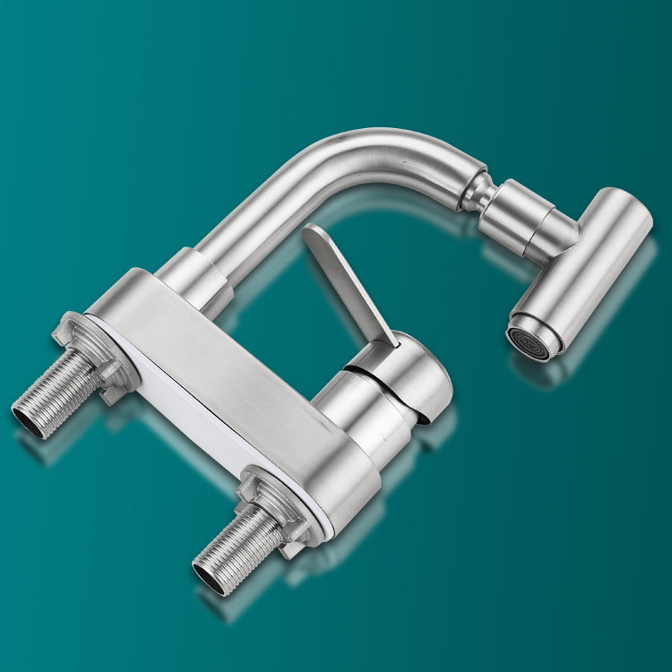 Center set bathroom faucet stainless steel lever handle 2 holes swivel sink faucet