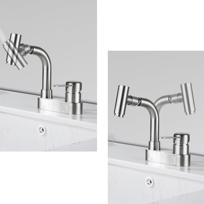 Center set bathroom faucet stainless steel lever handle 2 holes swivel sink faucet