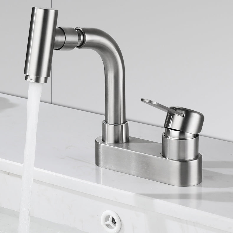 Center set bathroom faucet stainless steel lever handle 2 holes swivel sink faucet