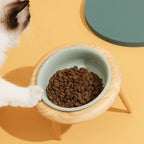 Misha Ceramic Elevated Cat Bowl with Wooden Stand