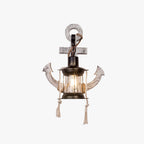 Rustic Wood Anchor Wall Lamp with Lantern