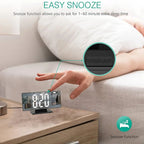 180° Adjustable LED Projection Alarm Clock – Snooze, 12/24H Time & Temperature Display, Mirror Design – USB Powered, Night Mode & Memory Function