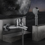 Solid Bathtub Faucet Handheld Shower Hose Lever Handle Wall-Mounted 2 Holes Bathtub Fill Valve