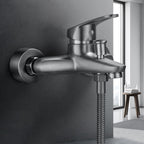 Low Arch Bathtub Faucet Hose Wall-Mounted Single Lever Tub Filler with Hand Shower
