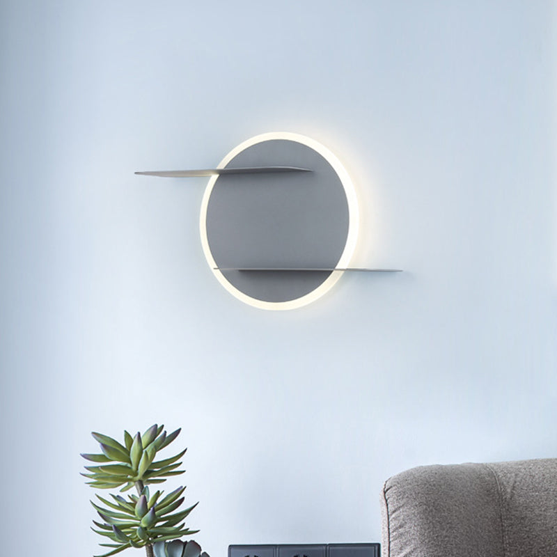 White/Grey Round Wall-Mounted Lamp Contemporary Acrylic LED Wall Light with Support for Bedroom