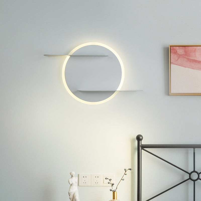 White/Grey Round Wall-Mounted Lamp Contemporary Acrylic LED Wall Light with Support for Bedroom