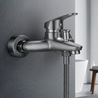Bathtub filler wall mount hand shower single lever handle 2 holes low arc bathtub faucet with hose