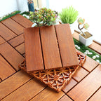 Classic wooden deck tiles connecting composite patio tiles