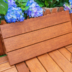 Classic wooden deck tiles connecting composite patio tiles
