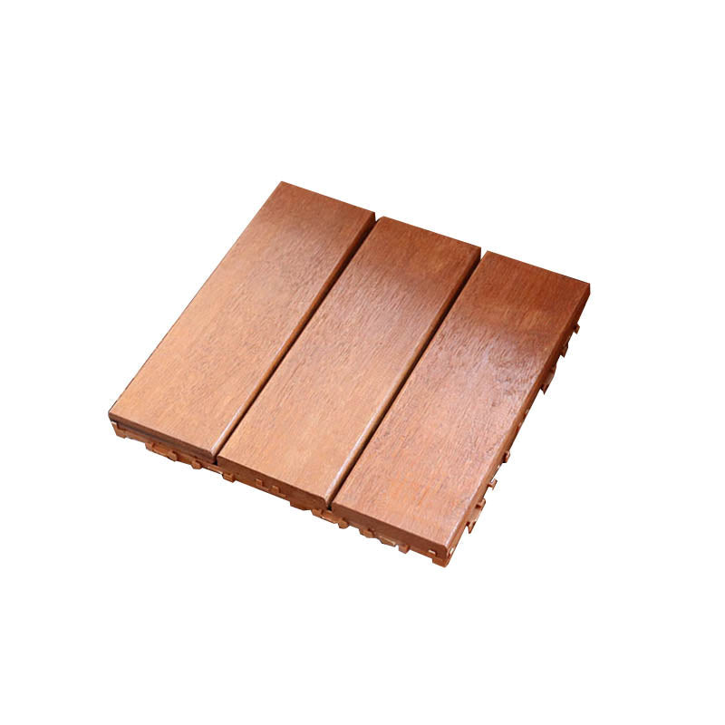 Classic wooden deck tiles connecting composite patio tiles