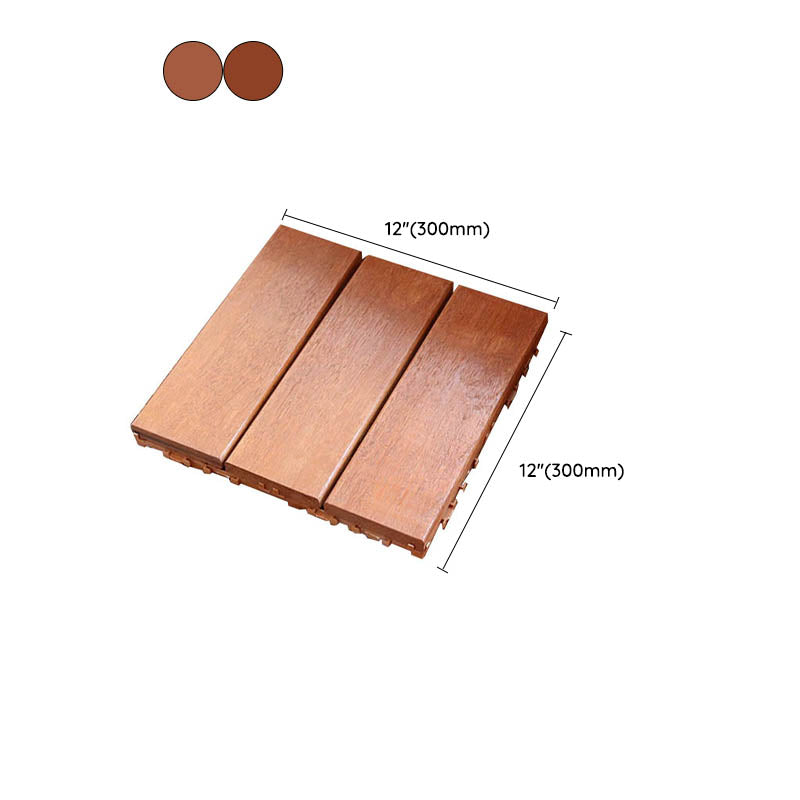 Classic wooden deck tiles connecting composite patio tiles