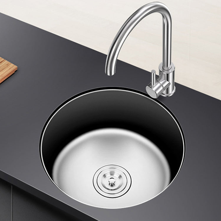 Round Single Bowl Kitchen Sink Stainless Steel Sink with Drain Strainer Set