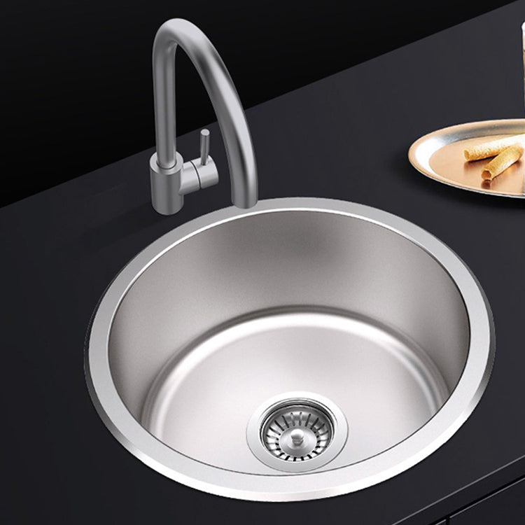 Round Single Bowl Kitchen Sink Stainless Steel Sink with Drain Strainer Set