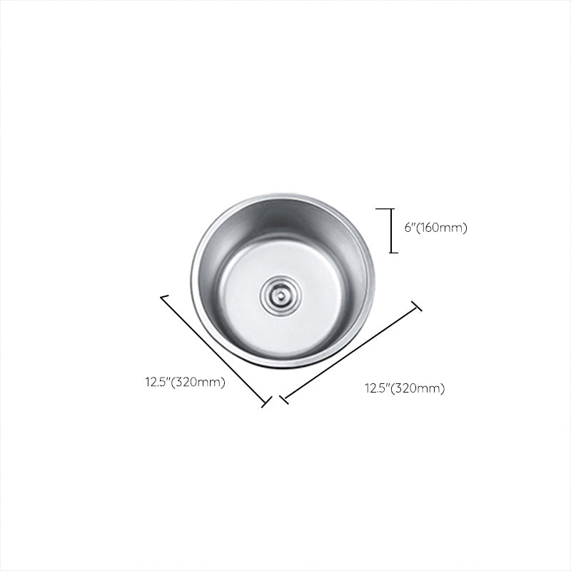 Round Single Bowl Kitchen Sink Stainless Steel Sink with Drain Strainer Set